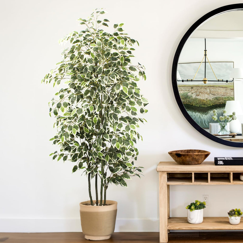 6 FT Artificial Ficus Tree 600 Leaves Faux Plants Indoor Tall with Black Pot Large Fake Tree Living Room Decor