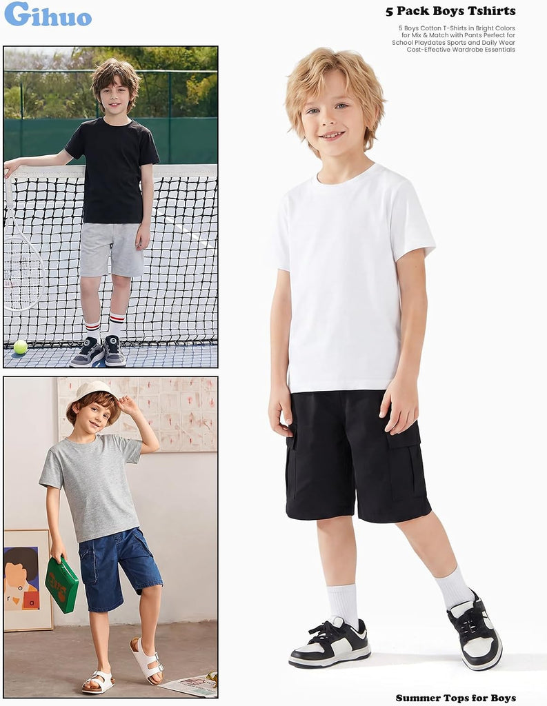 5 Pack Boys Tshirts Short Sleeve Shirts for Boys Cotton T-Shirts Kids Tees Clothes Summer Tops