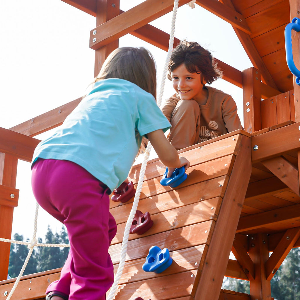 Playground Wooden Swing Sets with Monkey Bar, Outdoor Playhouse