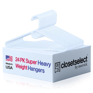 Super Heavy Duty Plastic Hangers, Made in USA, White Super Heavy Weight Hanger, 24 Pack