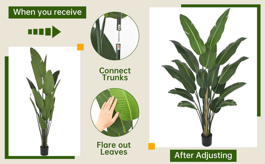 Artificial Bird of Paradise Tree 8FT 17 Thick Matte Texture Leaves