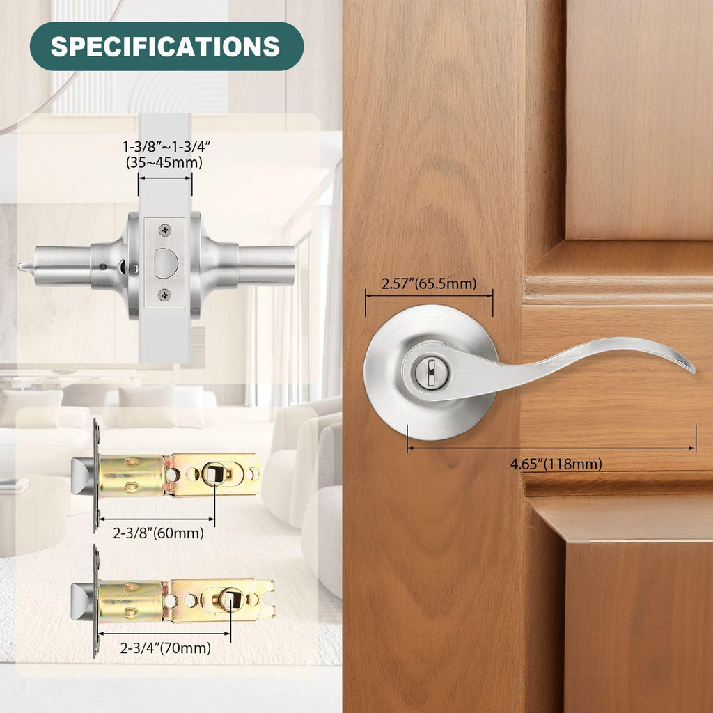 6 Pack Privacy Door Levers Interior Door Handles Brushed Nickel Lever Handles Keyless Modern Wave Levers