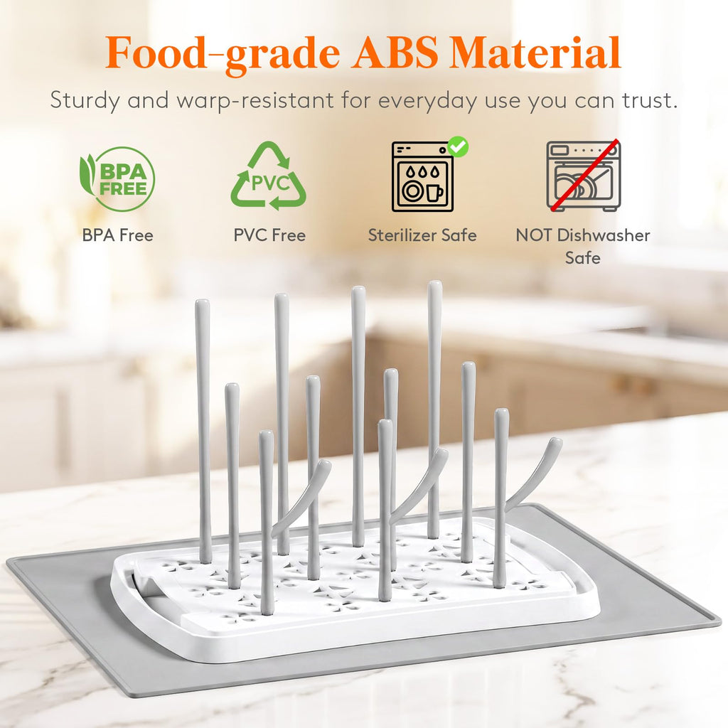 Portable Baby Bottle Drying Rack with Drain Mat & Tray, BPA Free