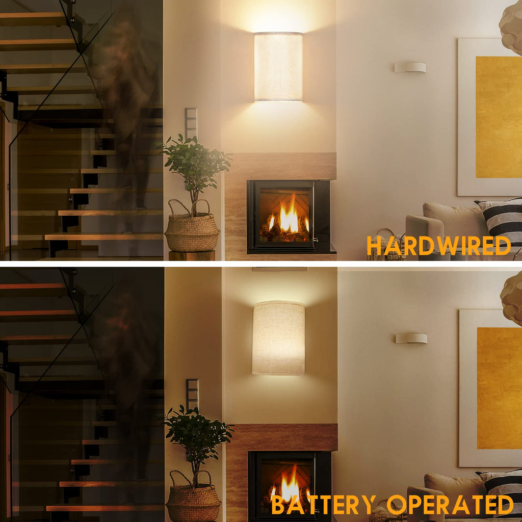 Hardwired Wall Lights Set of 2 with Wall Lamps Fabric Shade,Farmhouse LED Sconce Wall Lighting, Wall Mount Lights