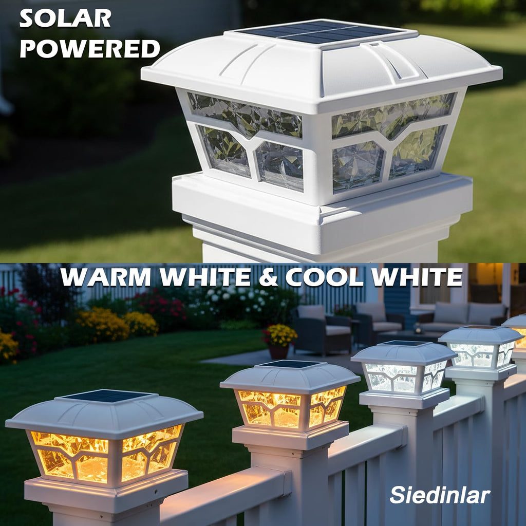 Solar Post Cap Lights Outdoor 2 Modes, 4 Pack, White, Warm/White