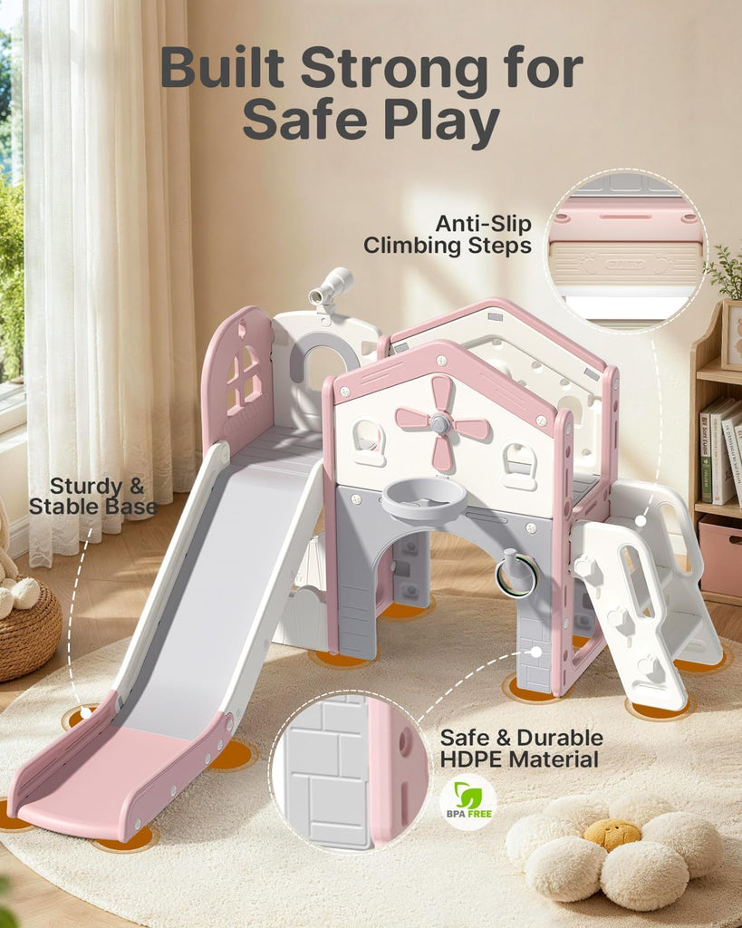 Toddler Slide Playset, in-1 Kids Slide for Toddlers 1-3 Pink