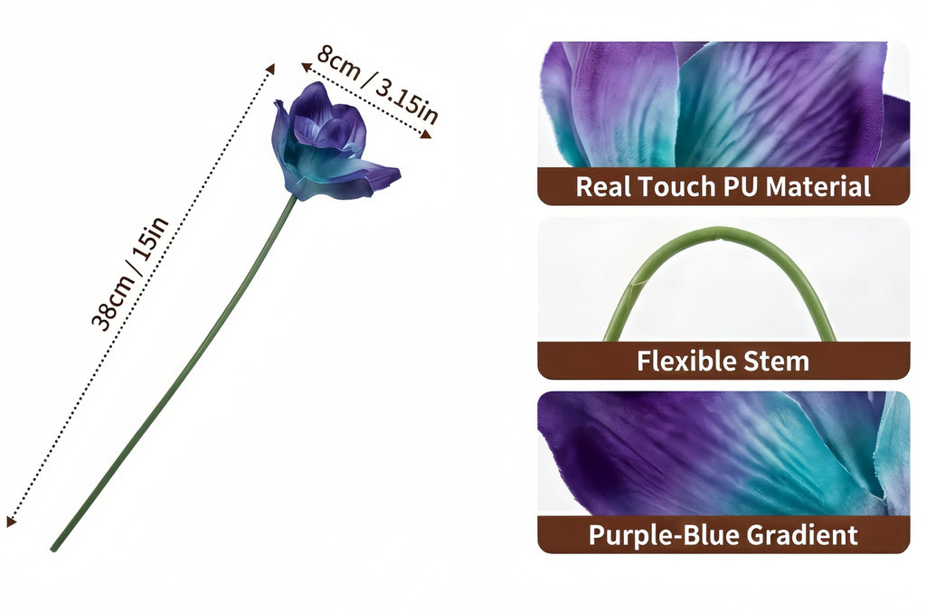 Artificial Flowers Purple Turquoise Orchid Stem Real Touch Flowers Set of 12 Stems