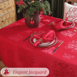 Christmas Tablecloth Jingle Bell Holly Berry Jacquard Washable Stain Resistant Damask Table Cloth, S