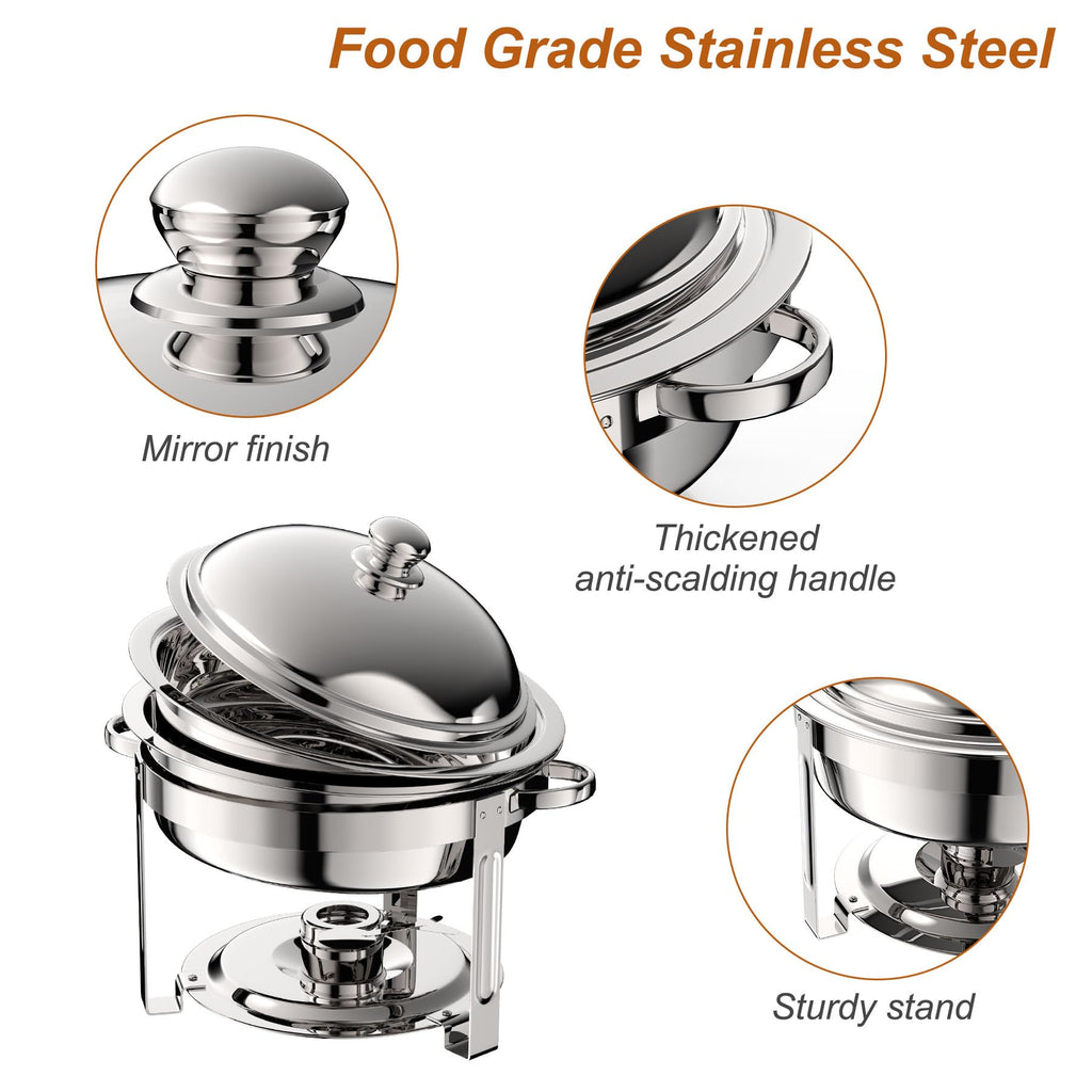 2 Pack 8QT Round Chafing Dish for Buffet Set with Lids, Silver