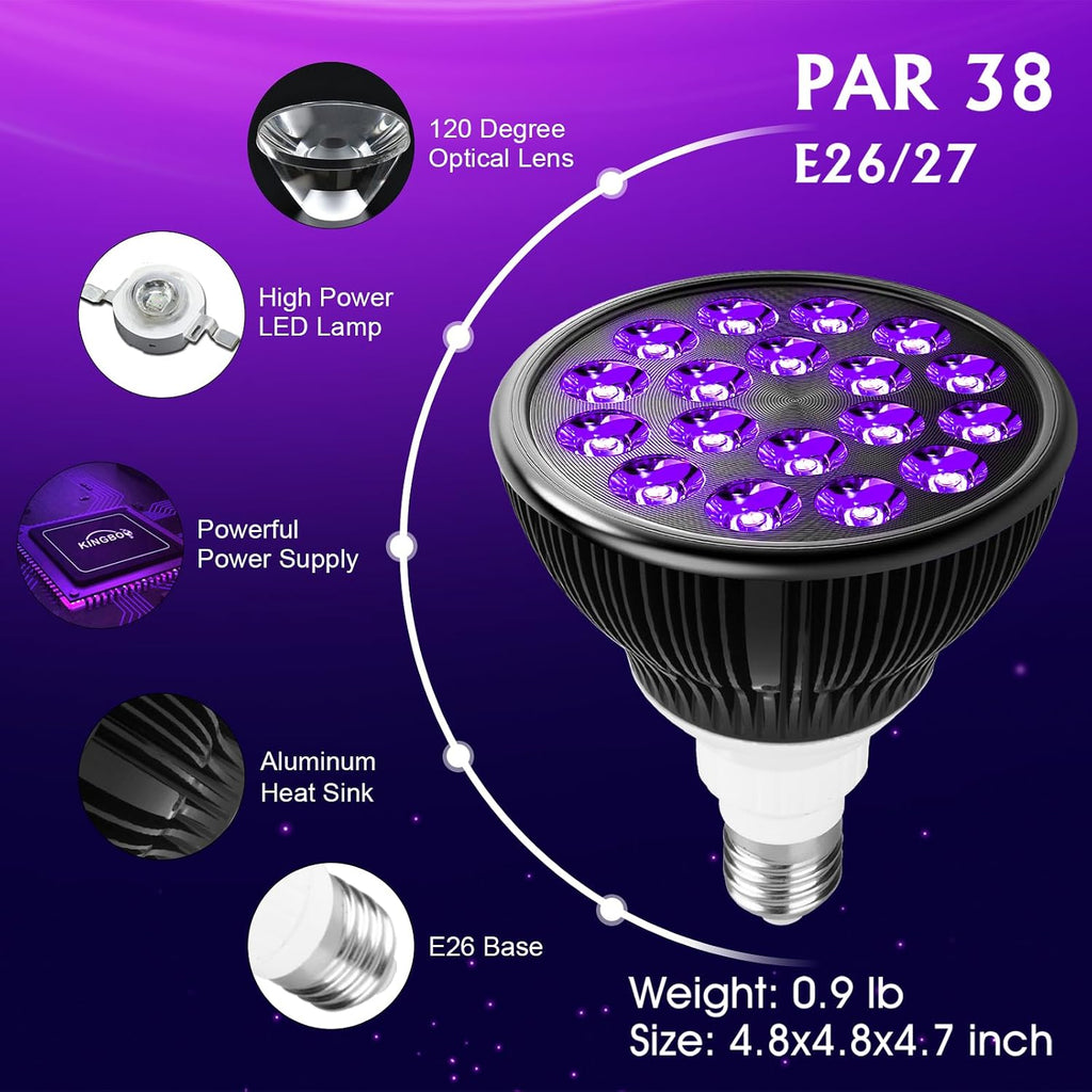 Black Light Bulbs, 2 Pack 36W LED Blacklight Bulbs E26