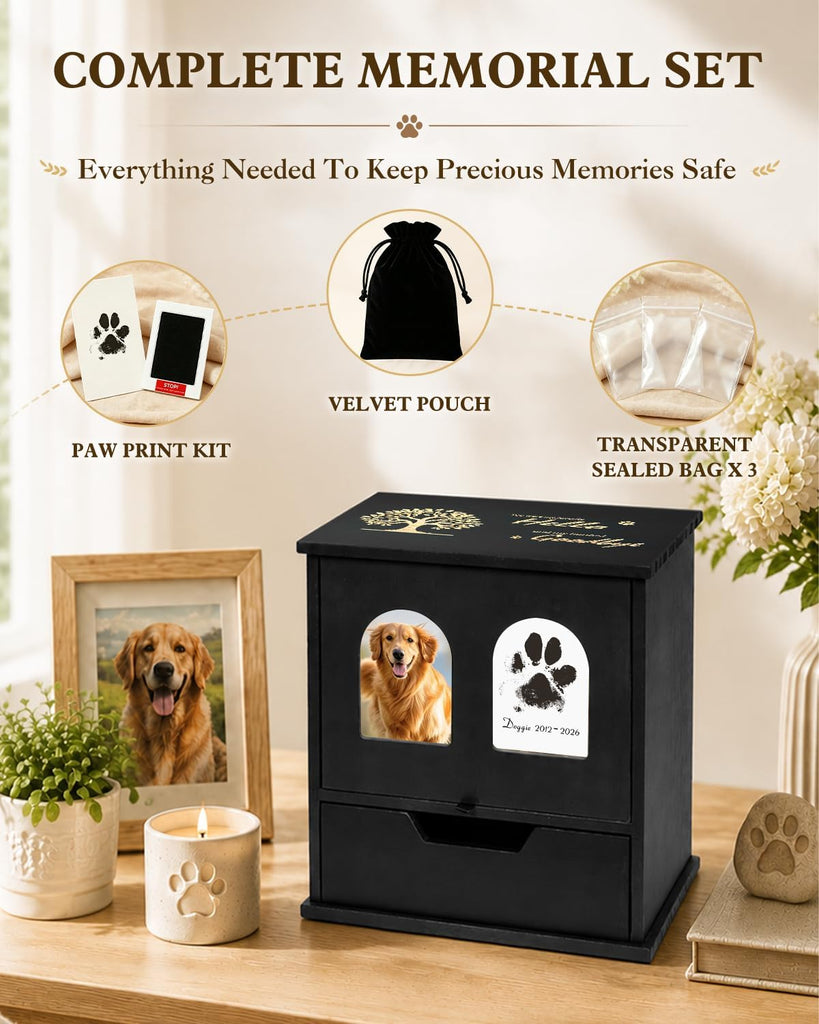 Large Pet Urns for Dog or Cat Ashes with Photo Frame Memorial Keepsake Box