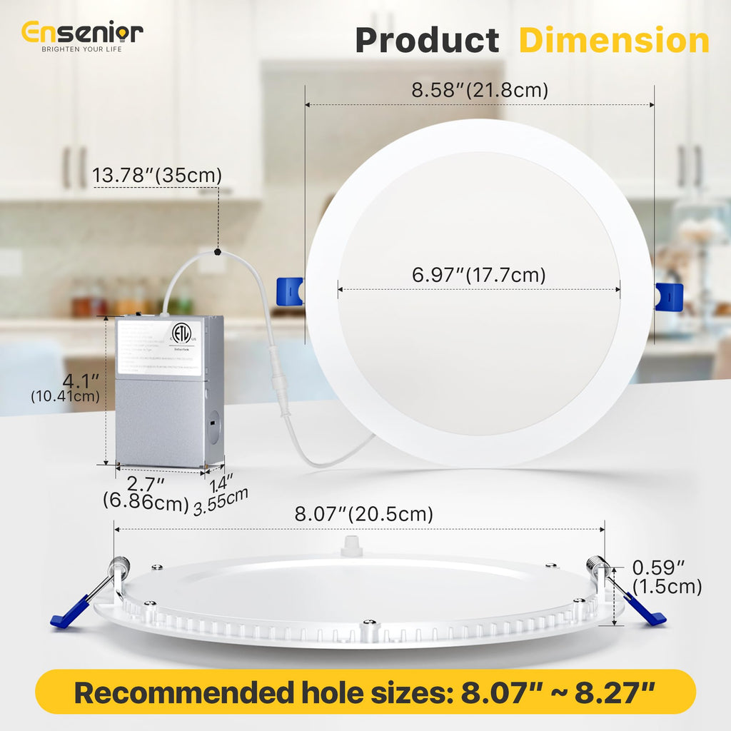 6 Pack 8 Inch LED Recessed Light, 5CCT Dimmable Canless Wafer