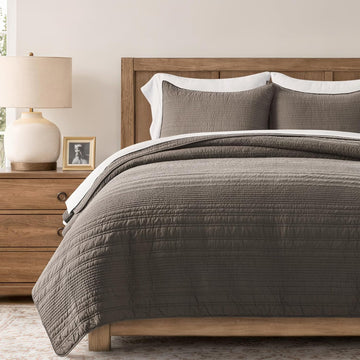 100% Cotton Modern Lines Quilt Set King, Pre-Washed Soft Striped Coverlet Bedspread, 3 Piece Lightweight Bedding Set