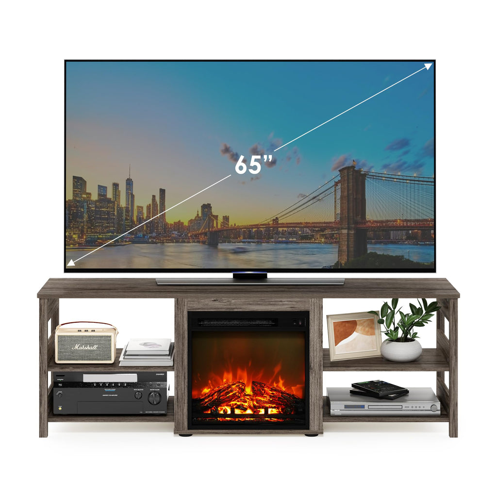 Classic TV Stand, Entertainment Center, TV Console for TV up to 70 Inch with Fireplace and Open Shelf, Grey Oak
