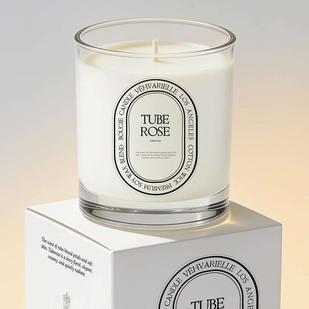 Tuberose Luxury Scented Candle 8oz | Soft Floral Aroma for Daily Relaxation | Hand-Poured Soy Wax Blend | 40hr Clean - Set of 8