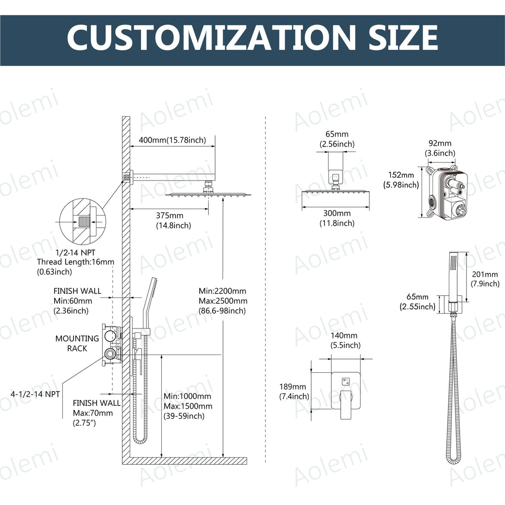 Shower Faucet Set with Handheld Brushed Nickel 12 Inch Head