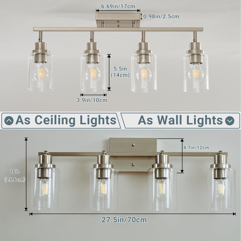 Brushed Nickel Track Lighting Kit with Clear Glass, Modern Track Light Fixtures Flush Ceiling Mounted