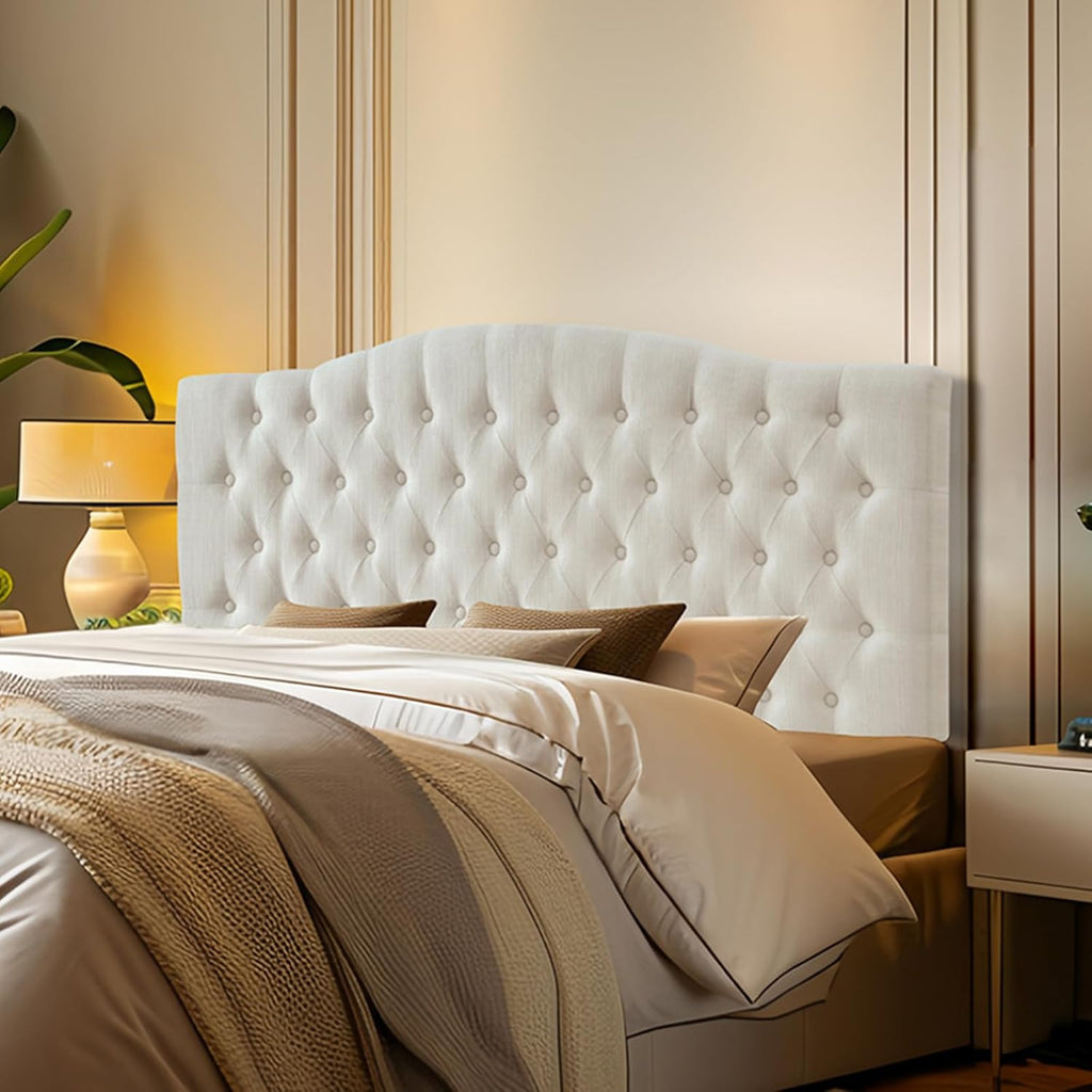 Linen Upholstered Headboard Queen/Full Bed Tufted Button Headboard, Featuring High-Density Sponge Padding, Luxury