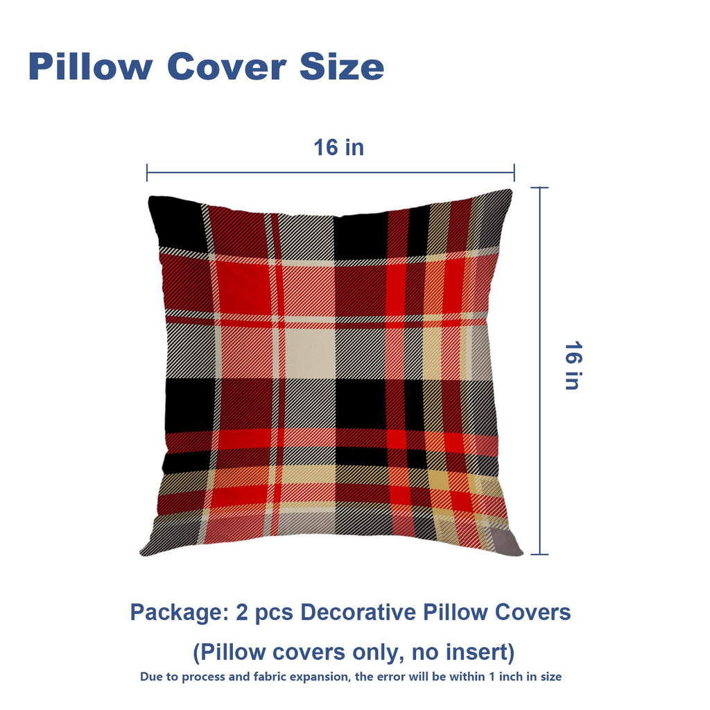 Red Blue Abstract Plaid Throw Pillow Covers, Tartan Plaids Traditional Beige Decorative Pillow Covers Digital