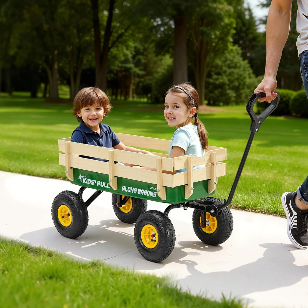 39 inch Pull Along Kids Wagon, Red Rolling Cargo Toy Wagons for Kids, Outdoor Utility Cart for Garden Beach Camping