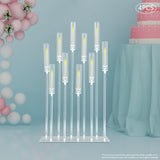 Set of 4 Acrylic Candle Holders with 10 Arms, Clear Modern Rectangular Base Candelabra Centerpiece, Party