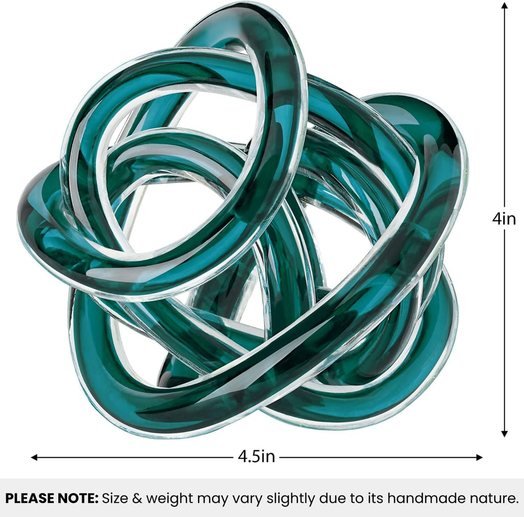 Orbit Hand Blown Glass Infinity Knot Sculpture - 4.5 Inch Glass Art Teal Knot Decor Ball Decor, Small Centerpiece