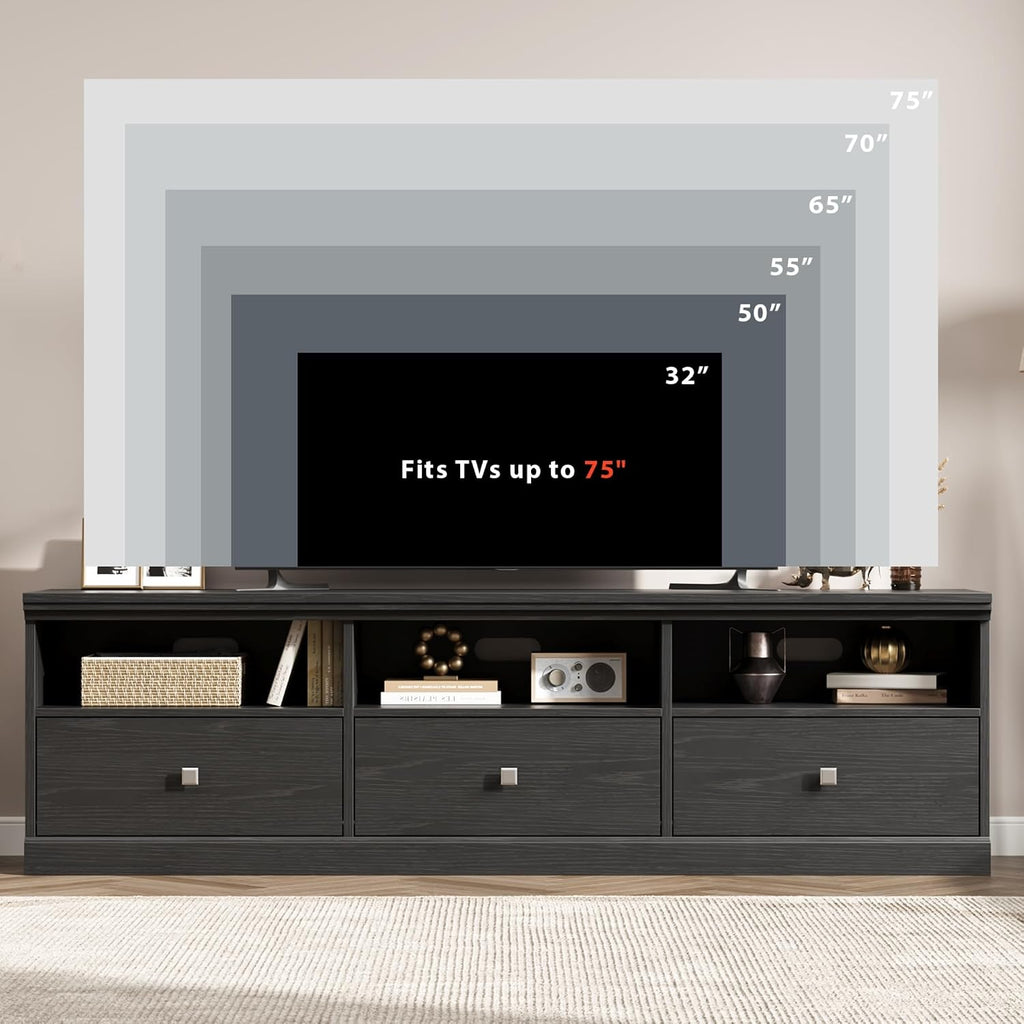 70in TV Stand for TVs up to 80", Mid Century Modern Entertainment Center with Storage Drawer and Open Shelves, TV