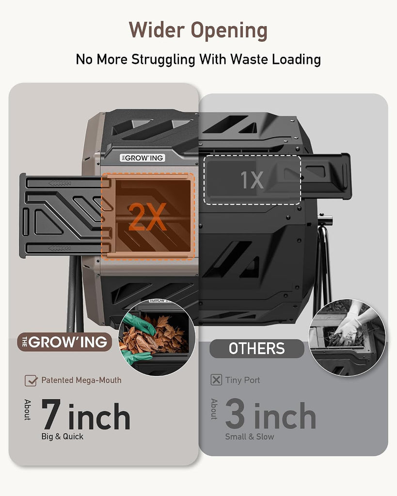 THE Growing 43 Gal Outdoor Compost Bin Tumbler for Backyard Garden, Brown | Twin 21.5gal chambers blend with