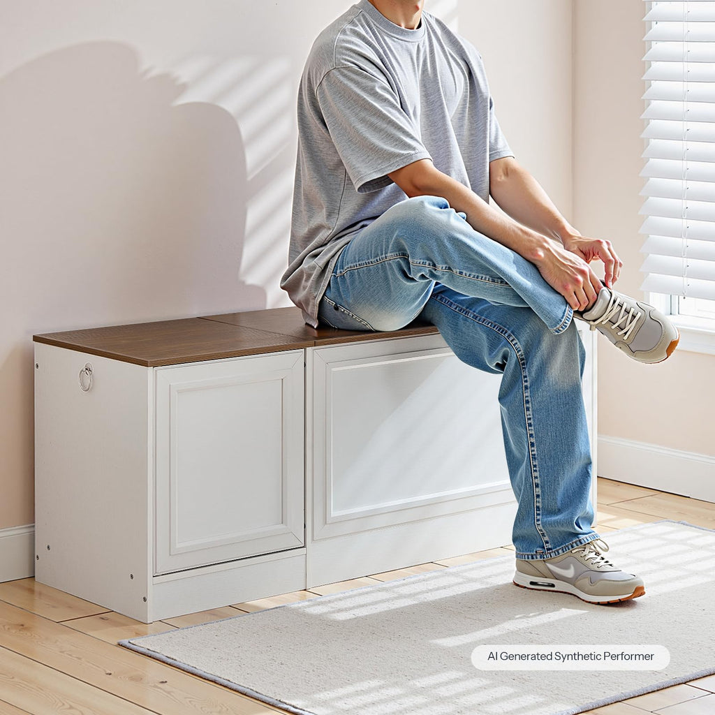 Storage Bench, 47.2" Wooden Toy Box, Toy Chest with Safety Hinge, Farmhouse-Style Storage Chest, Entryway Bench