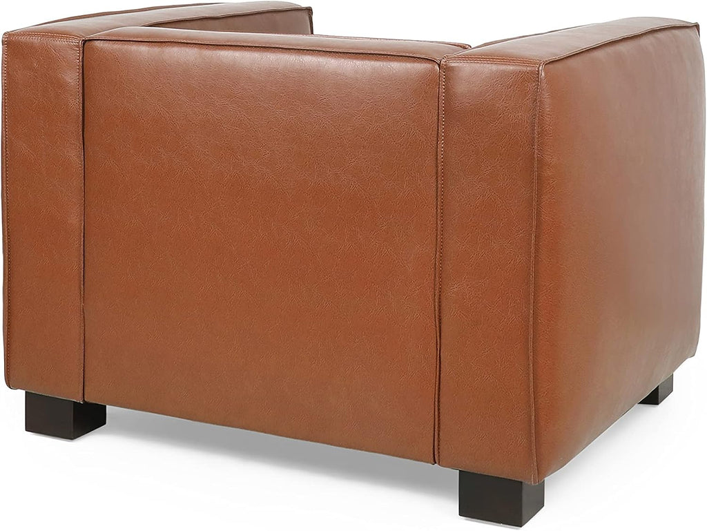 Goyette Club Chair - Faux Leather - Cognac Brown/Dark Walnut