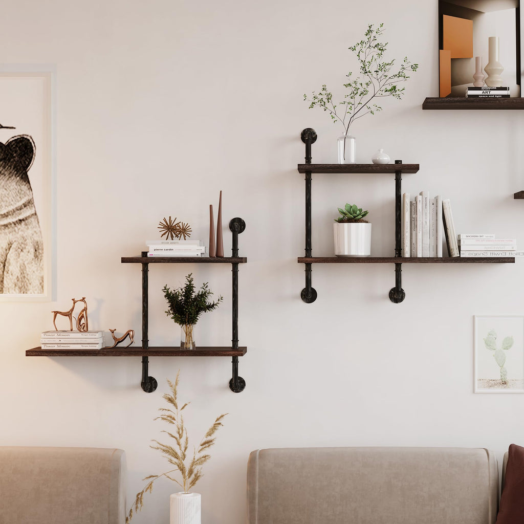 Industrial Pipe Shelving Wall Mounted, Rustic Floating Shelves Wall Shelf Unit Bookshelf Hanging Wall