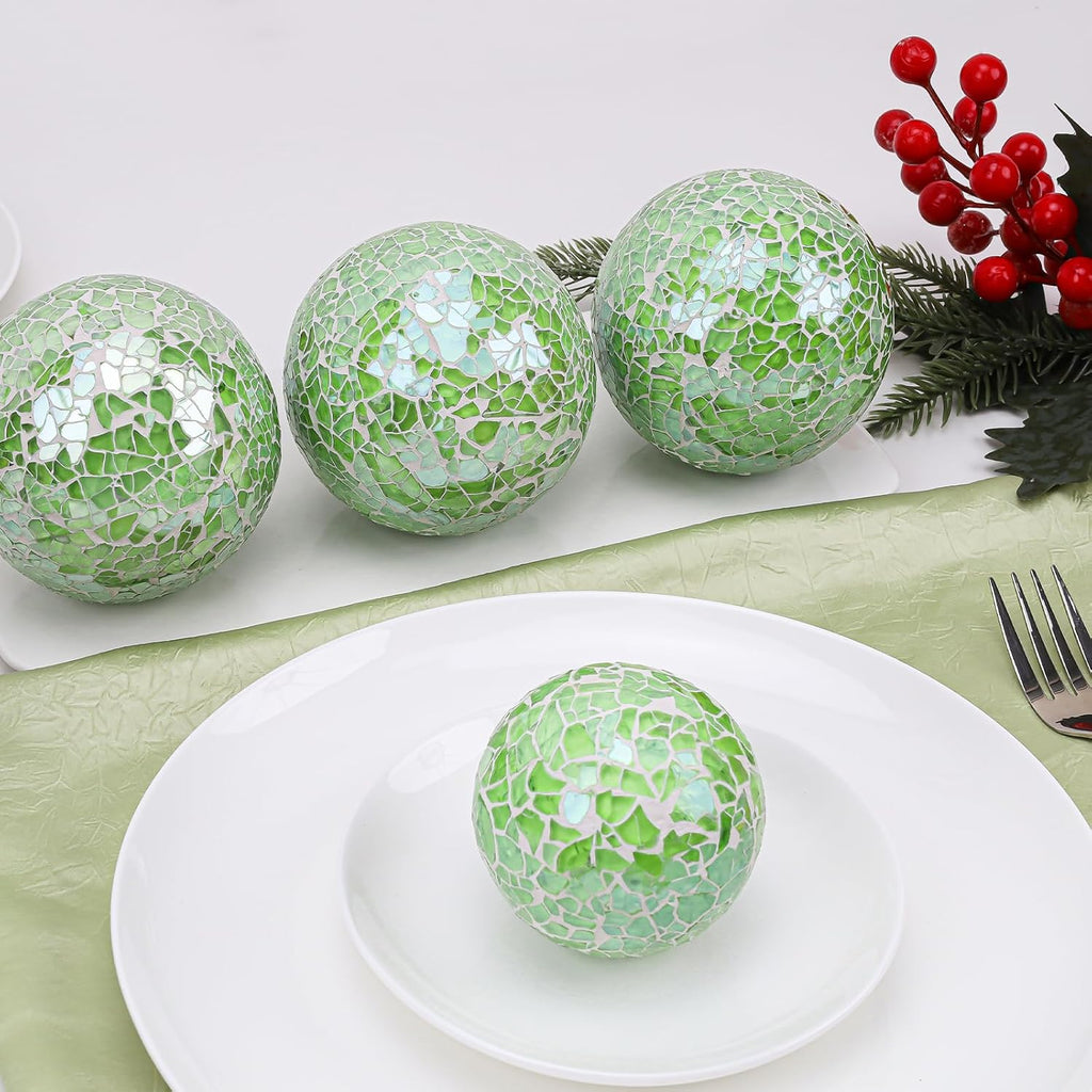 Decorative Balls for Bowls 2.6in Green Mosaic Balls Decor - Set of 3