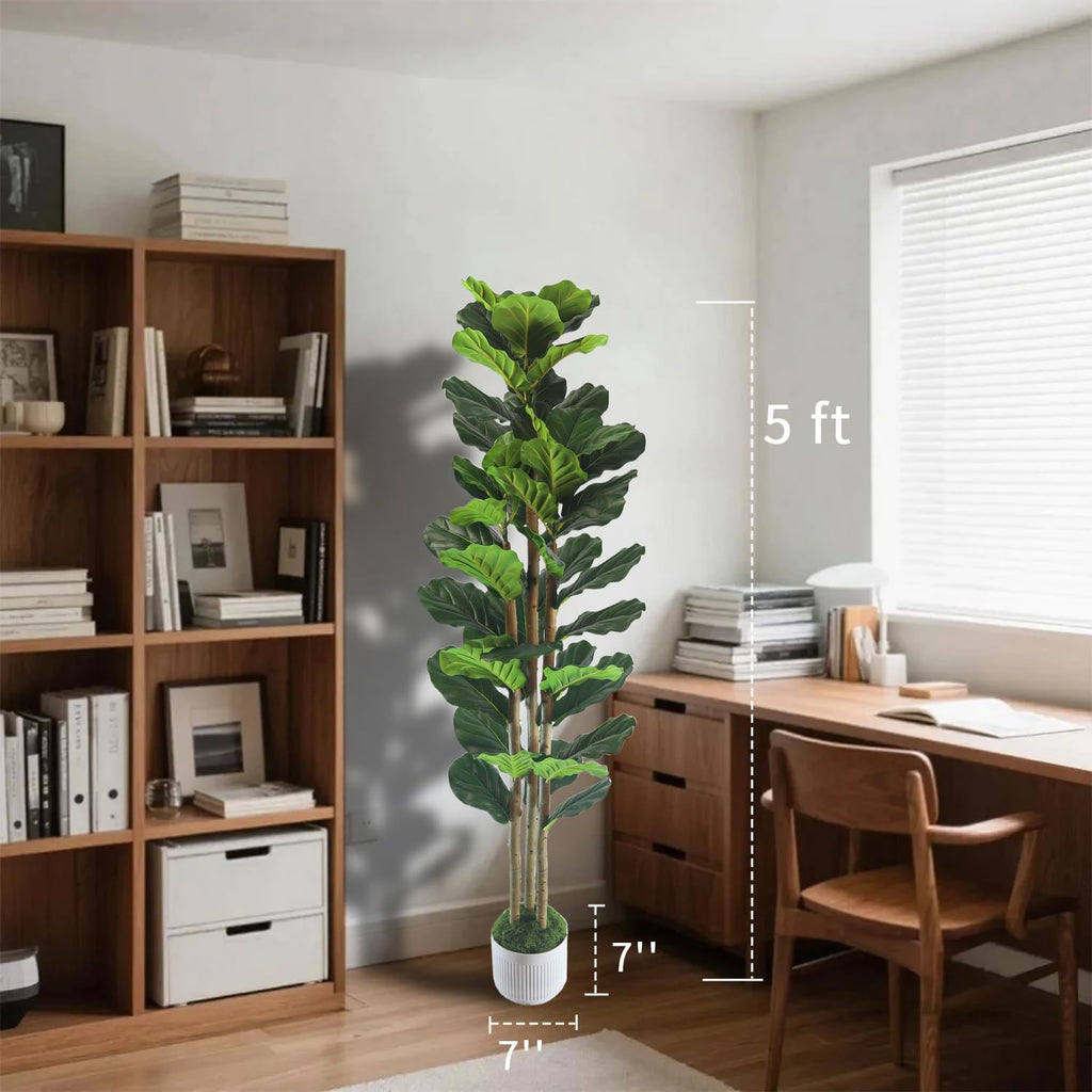5FT Artificial Fiddle Leaf Fig Tree, Premium Fake Ficus Lyrata Plant in Decorative Planter Home Office Decor