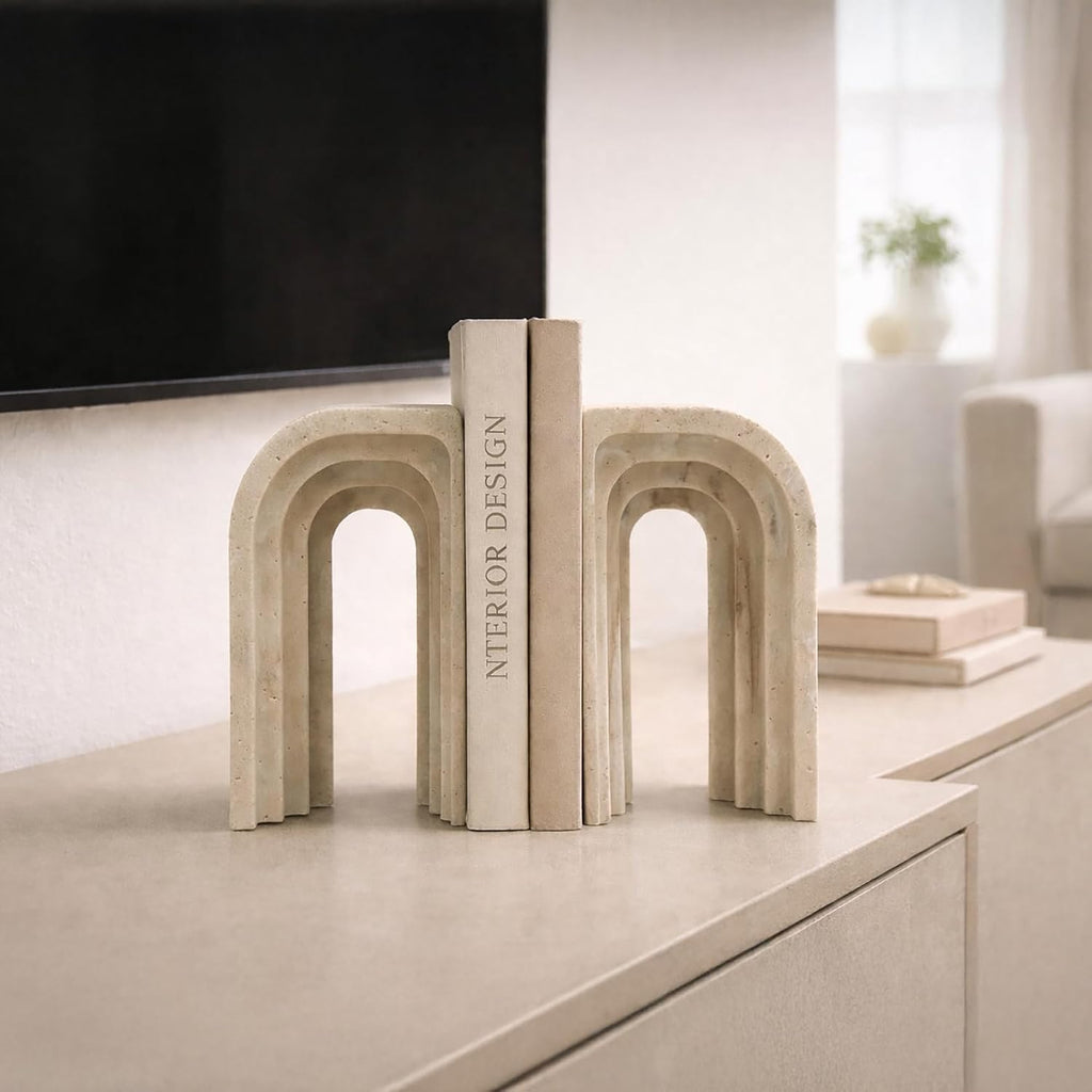 Decorative Bookends for Shelves - Heavy Duty Book Ends for Heavy Books, Stone-Inspired Composite Bookends, Non-Slip