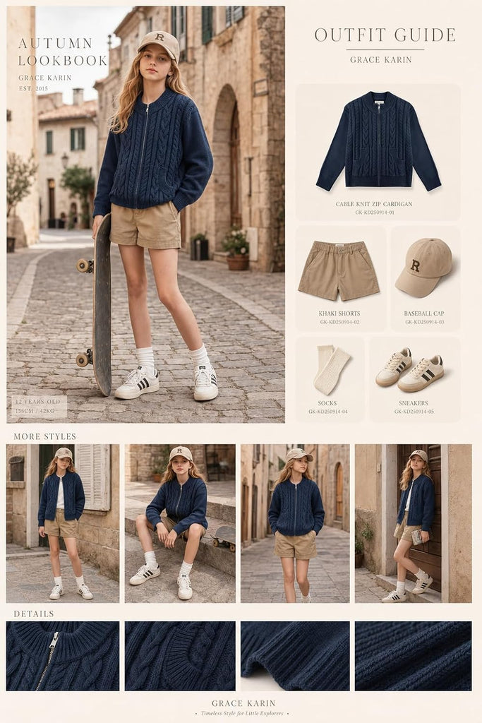 Girls Zipper Knit Sweater Cardigan School Uniform Jacket