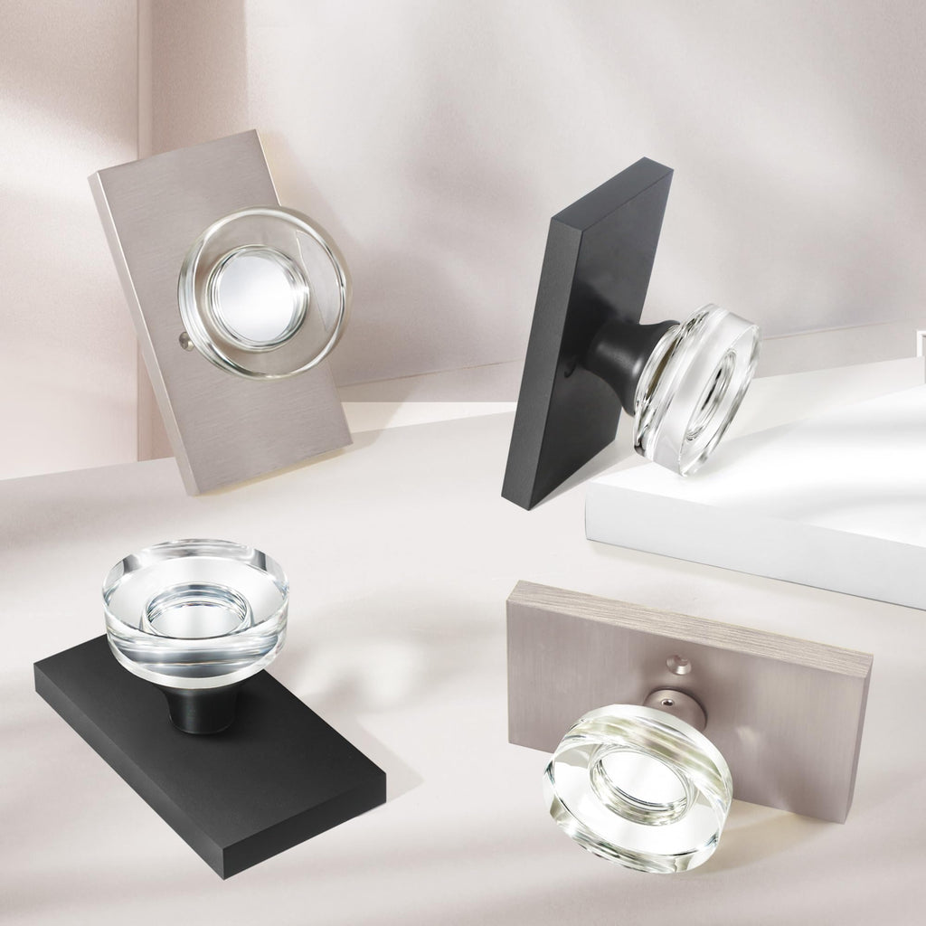 Brushed Nickel Crystal Door Knob with Deadbolt Lock, 1 Set