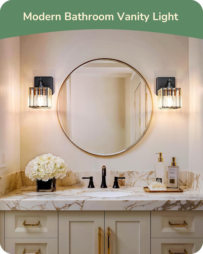 Hardwired Bathroom Light Fixtures, Modern Wall Sconces Set of Two, Crystal Bathroom Vanity Light, Indoor Lighting