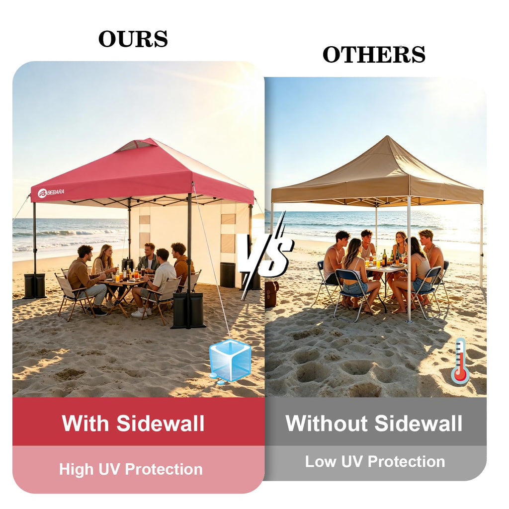 10x10 Pop Up Canopy with Sidewall, One Push Easy Setup, Red