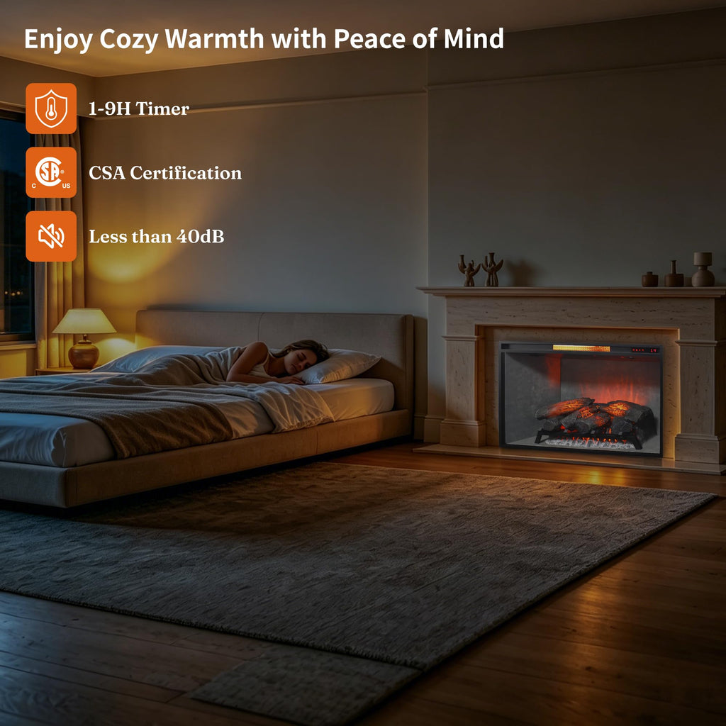 33" Electric Fireplace Insert, Weathered Concrete Finish, 1500W Fireplace Heater, Adjustable Flame Colors &