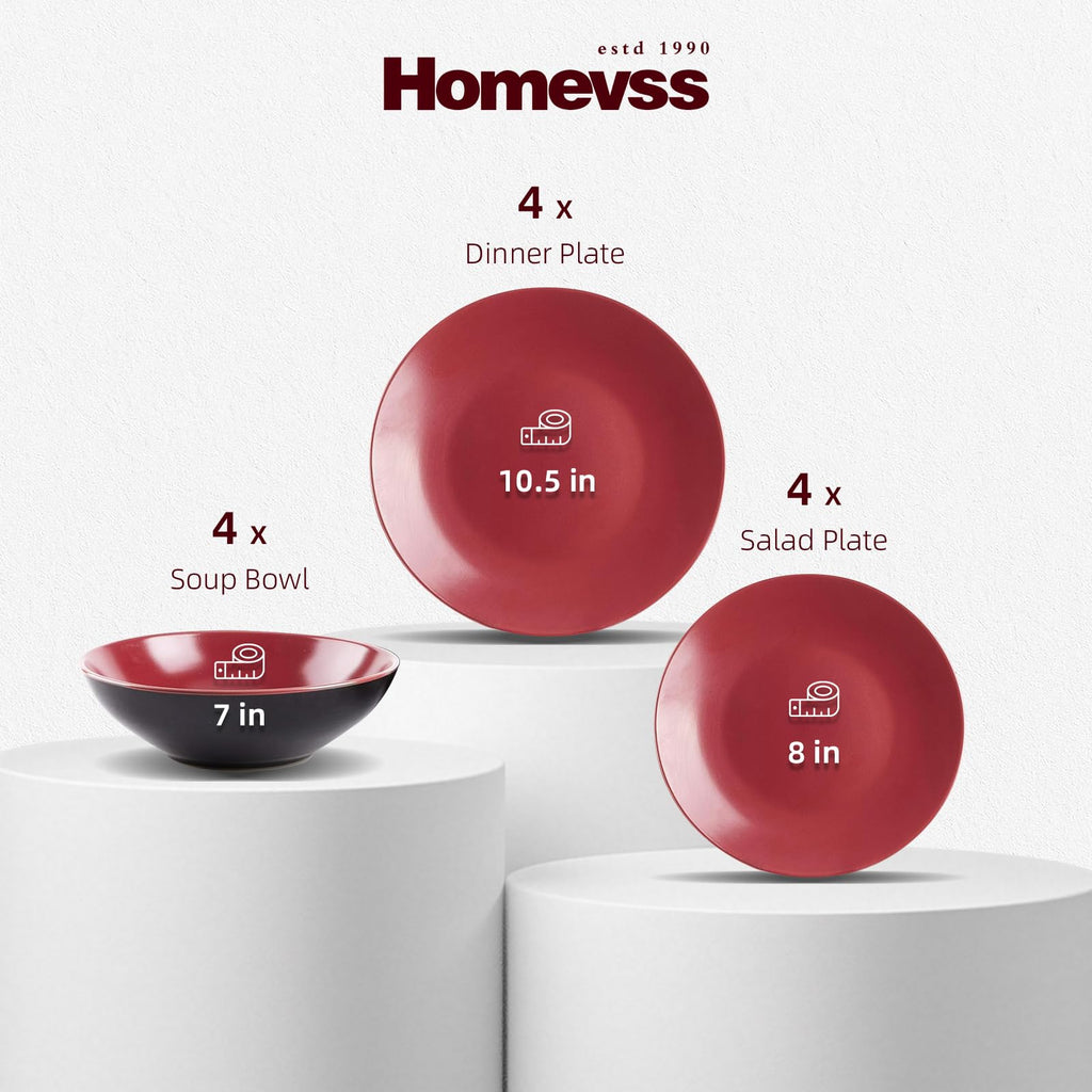 Colors Life 12pc Dinnerware Set, Shiny Black and Matte Berry