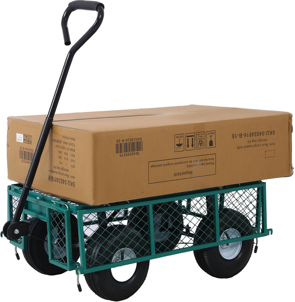 Heavy Duty Steel Garden Cart, 550 Lbs Yard and Garden Wagon, 10" Pneumatic Tires, Removable Mesh Sides Convert to