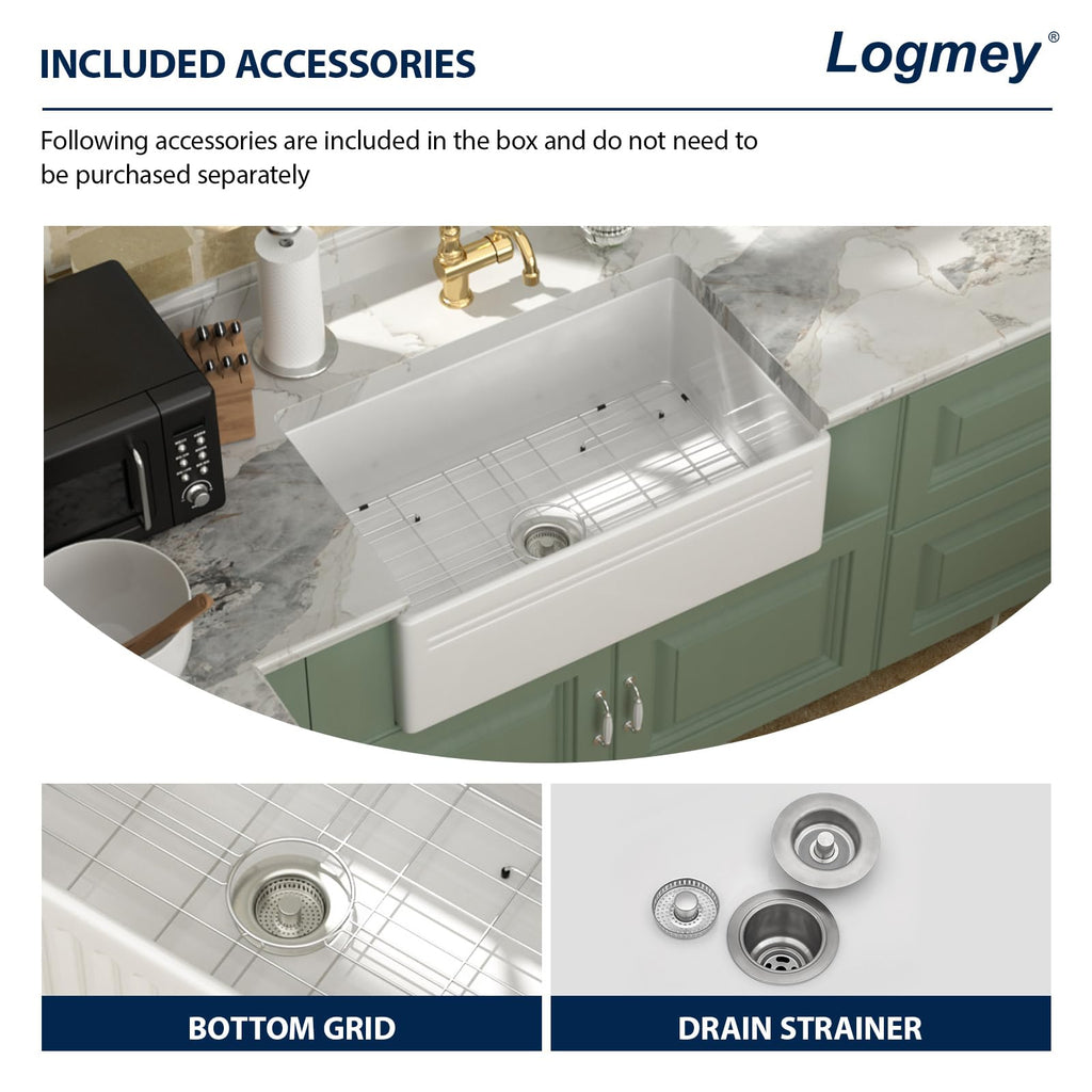 30 Inch White Farmhouse Sink 30x18 Fireclay Single Bowl Apron Front Kitchen Sinks Undermount Installation Ceramic