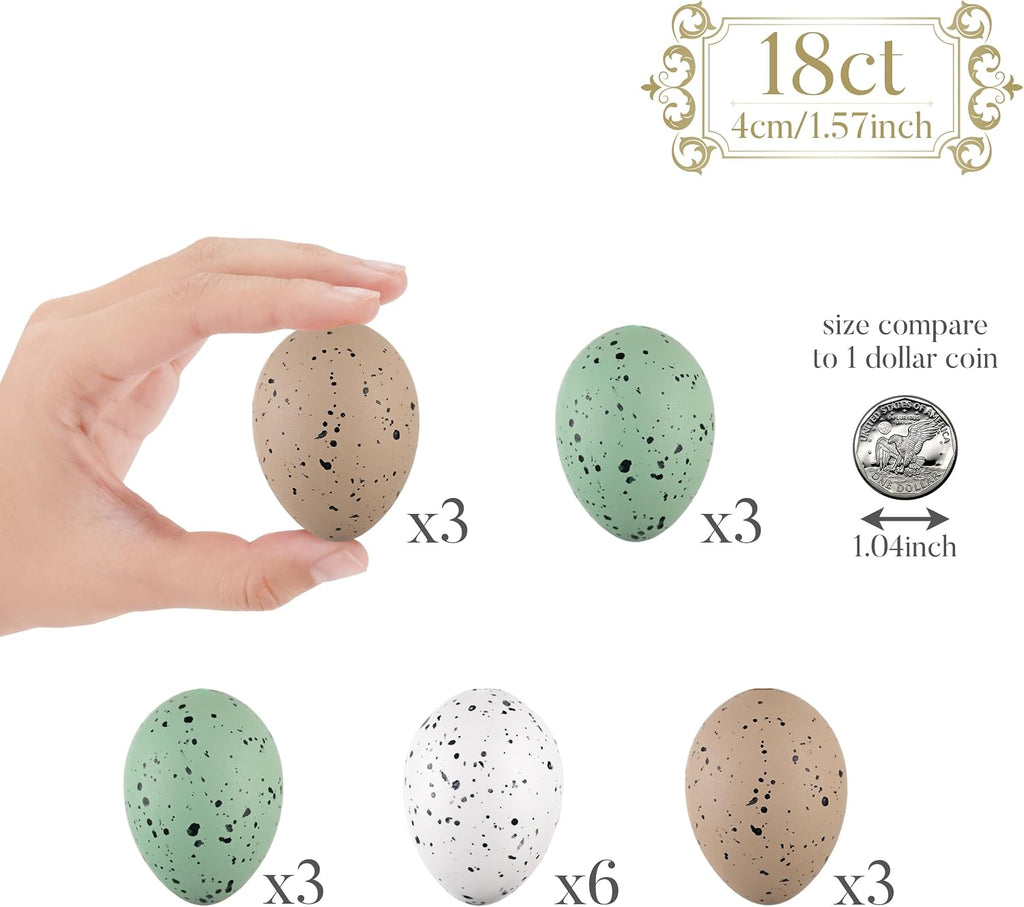 Easter Eggs Ornaments for Small Tree Decorations, 1.57" Neutral Beige Green Plastic Easter Eggs Bulk - Set of 18