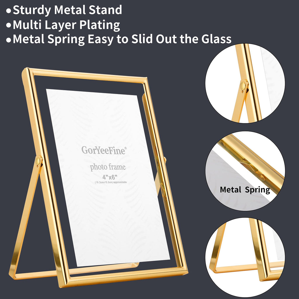 Gold 10x10 Floating Frame 2 Pack for Photo Size(5x5'', 6x6'', 8x8''), Adjustable Tabletop/Shelf floating Photo Frame, for