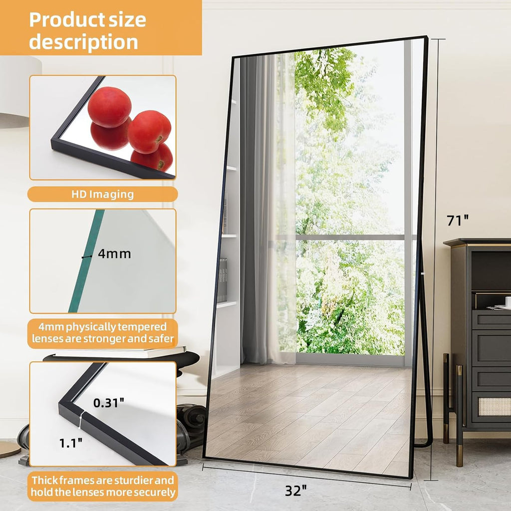 71"x32" Full Length Mirror, Black Floor Mirror