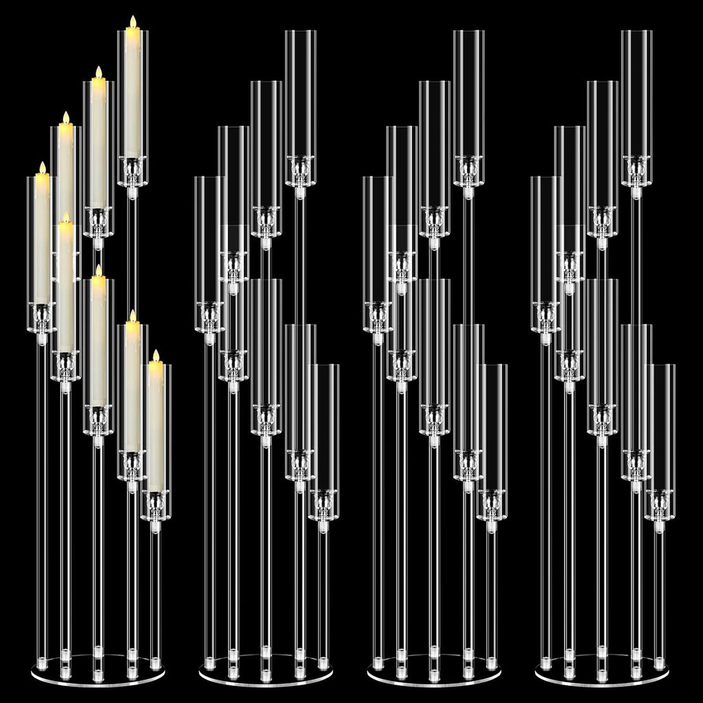 4 Set 8 Arm Acrylic Candle Holder, Mjkeomo 49.2'' Tall Candelabra Centerpieces for Tables Clear Candlesticks Holder