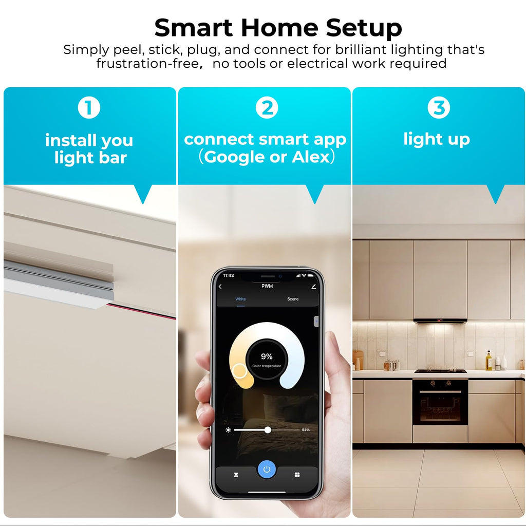 Smart Under Cabinet Lights 6 Bars, App/Voice/Hand Wave Control, Silver