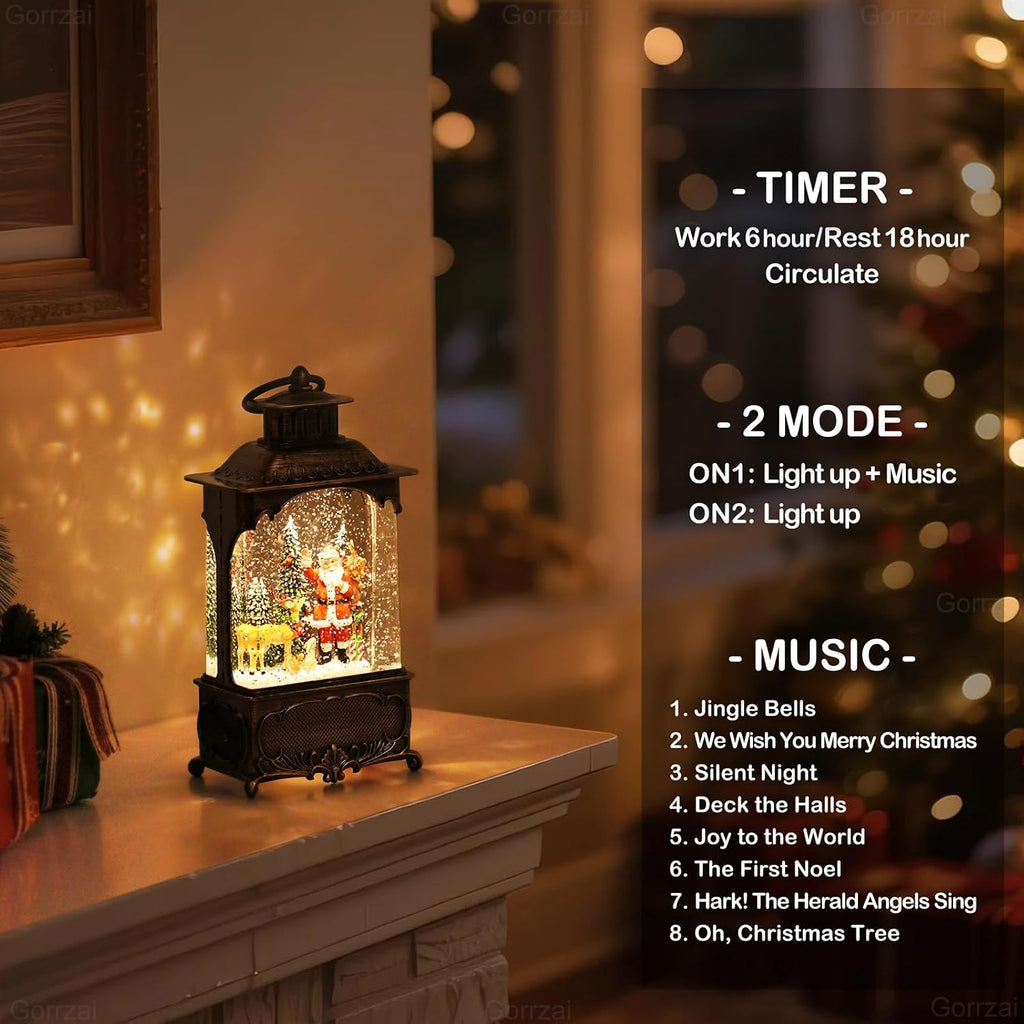 Santa Snow Globe Lantern Christmas Snow Globes, Lighted Christmas Decorations Indoor with Music Timer Swirling