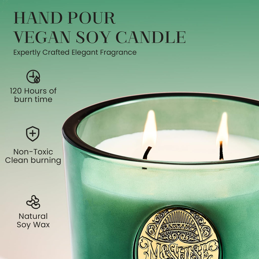 Large Two-Wick Soy Holiday Candle | Evergreen Pine & Emerald Green | 19.8 oz, 120H Burn Time | Luxury Scented Candle