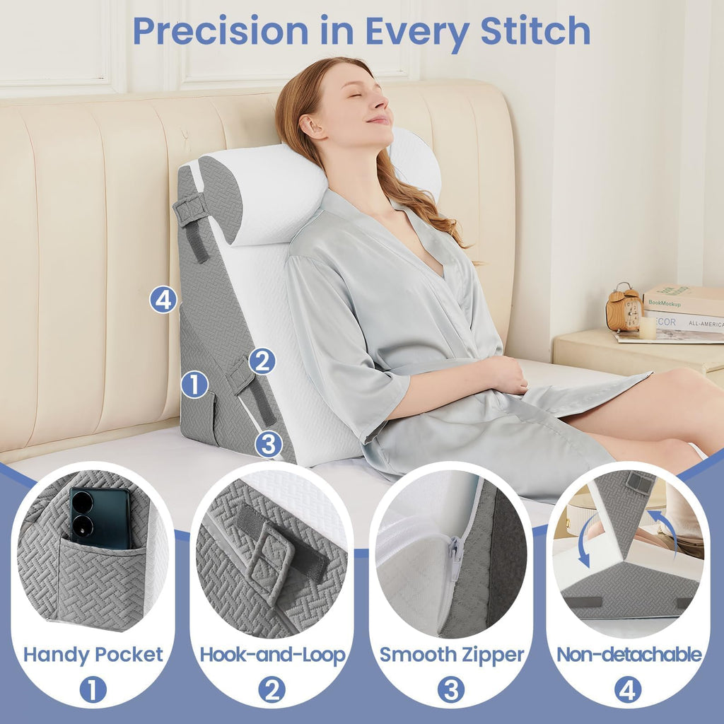 Adjustable Wedge Pillow Set for After Surgery, Dark Grey & White